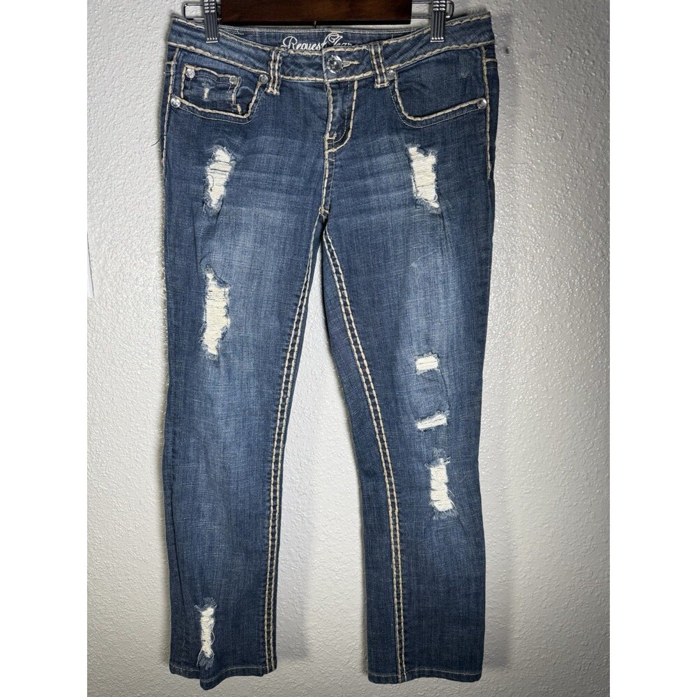 Request straight Jeans Size 29 Short Distressed Thick Stitch Denim Y2K Grunge